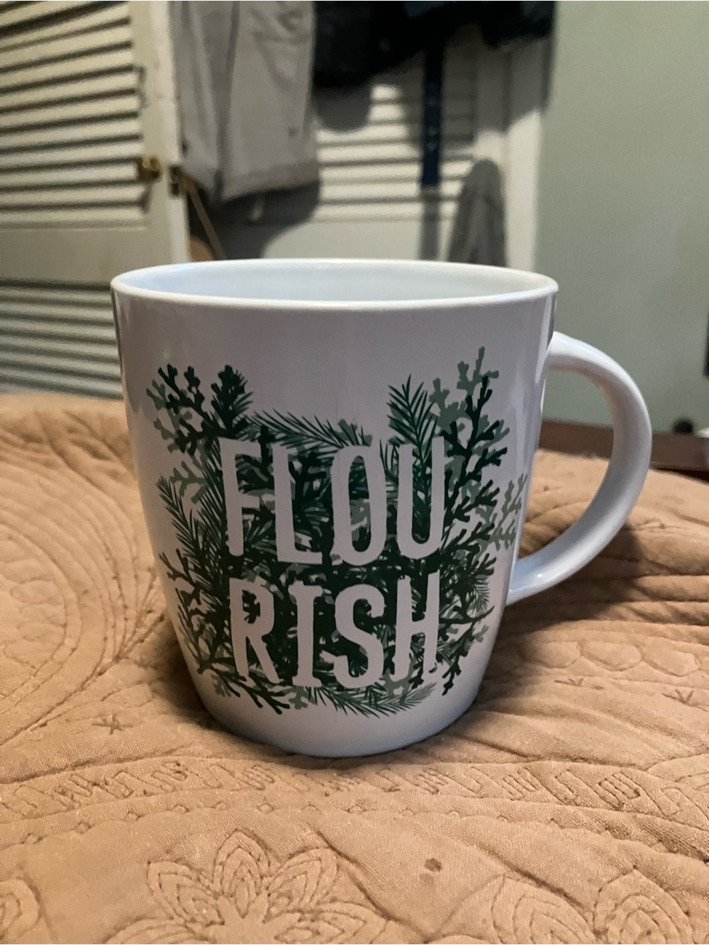 Starbucks White Mug with Green Botanical 'FLOURISH' Graphic